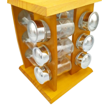 Lot de 12 boîtes à épices  + support en bois