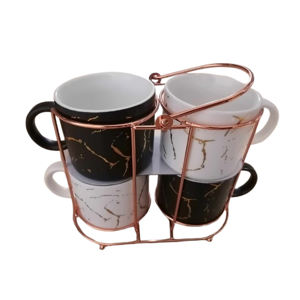 4 Tasse Céramique Avec Support en Métallique