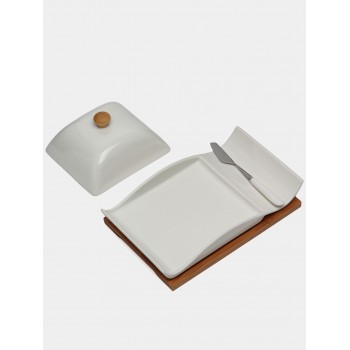 Beurrier en céramique et bambou