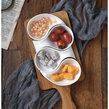 Petite assiette en céramique avec plateau en bois, plateau à fruits, assiette à Sauce d'assaisonnement, vaisselle