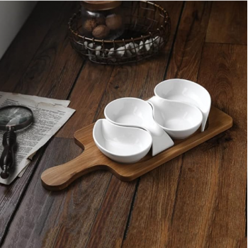 Petite assiette en céramique avec plateau en bois, plateau à fruits, assiette à Sauce d'assaisonnement, vaisselle