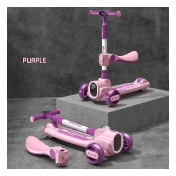 Trottinette à Trois Roues Pour Enfant Avec Phare et Siège Démontable