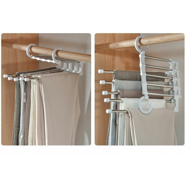 Cintre et porte-serviettes 5 en 1, pour vêtements et pantalons - Blanc