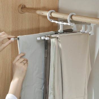 Cintre et porte-serviettes 5 en 1, pour vêtements et pantalons - Blanc