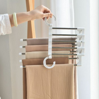 Cintre et porte-serviettes 5 en 1, pour vêtements et pantalons - Blanc