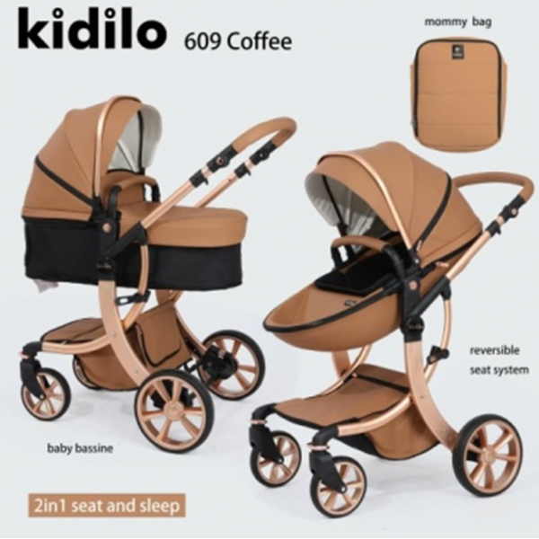 Poussette Landau KIDILO 609 Avec Sac Maman Coffee