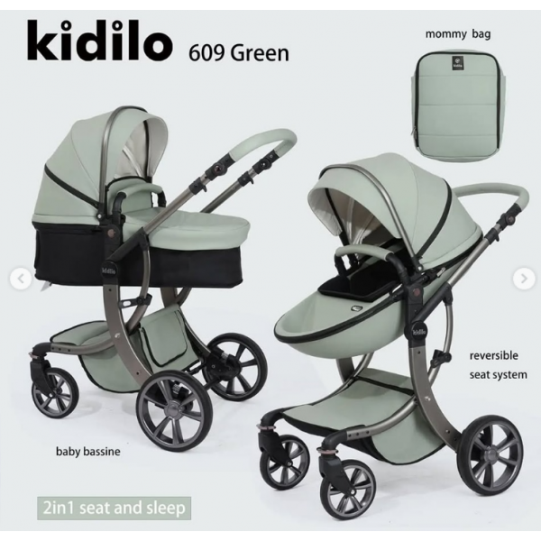 Poussette Landau KIDILO 609 Avec Sac Maman Vert