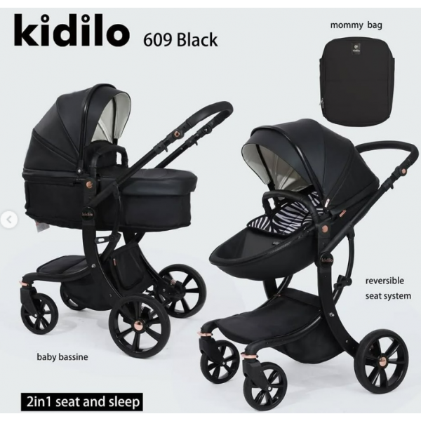 Poussette Landau KIDILO 609 Avec Sac Maman NOIR