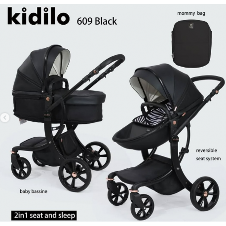 Poussette Landau KIDILO 609 Avec Sac Maman NOIR