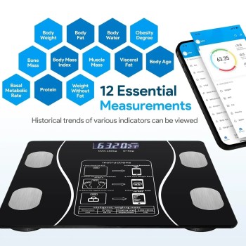 Balance Numérique Intelligente de Graisse Corporelle, Analyseur de Composition Corporelle, LED, Bluetooth, pour la Maison