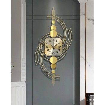 Horloge murale surdimensionnée en métal moderne 3D de 1000 mm avec cadre géométrique doré pour salon