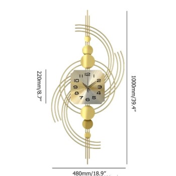 Horloge murale surdimensionnée en métal moderne 3D de 1000 mm avec cadre géométrique doré pour salon