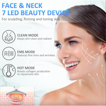 Appareil Anti Rides Visage, 7 Couleurs de Massage Visage,3 Modes cou Raffermissement du Visage