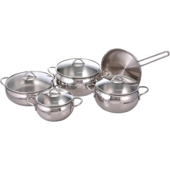 Batterie de cuisine Korkmaz Tombik 9 pièces en acier inoxydable, compatible induction, argentée, A1800