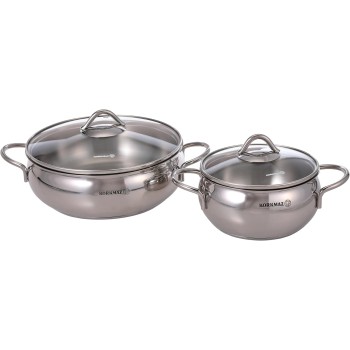 Batterie de cuisine Korkmaz Tombik 9 pièces en acier inoxydable, compatible induction, argentée, A1800