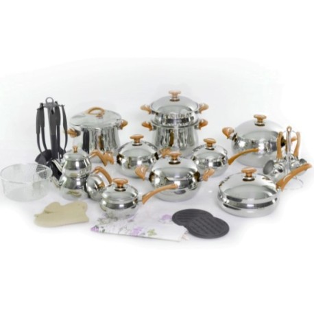 Batterie de cuisine en Inox 18/10 OMS Collection - 38 pièces - Inox Dorée - Jacaranda Tunisie