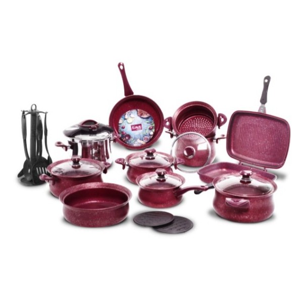 Batterie granite OMS 24 pièces - Rouge Bordeaux