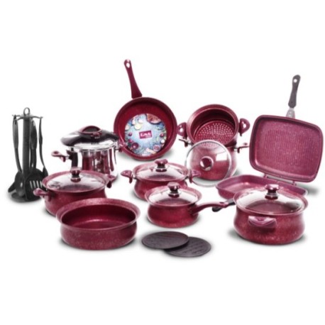 Batterie granite OMS 24 pièces - Rouge Bordeaux