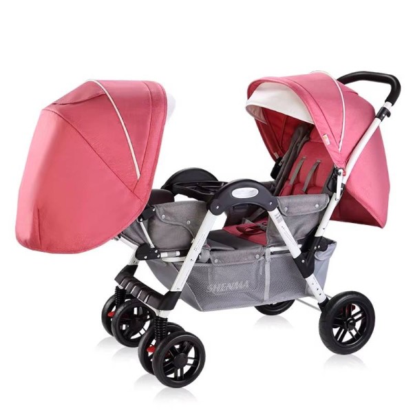 Poussette Jumelle SHENMA - Rose et Gris