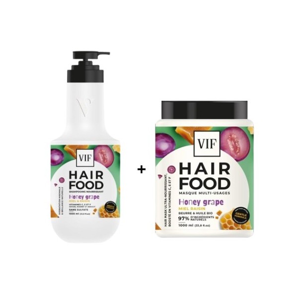 Shampoing + Masque Hair Food Miel & Raisin – 1000 ml