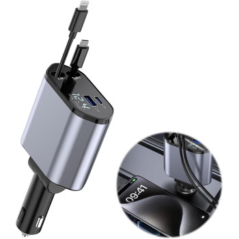 Chargeur de Voiture 4en1 Ultra Rapide 120W & Câbles Rétractables