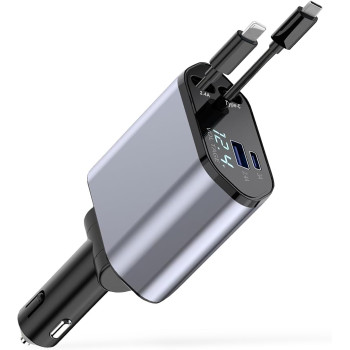Chargeur de Voiture 4en1 Ultra Rapide 120W & Câbles Rétractables