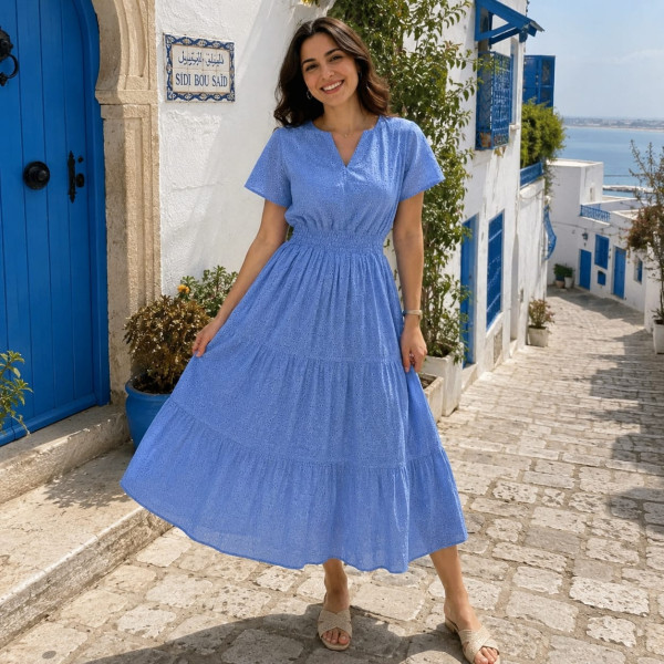 Robe longue en broderie anglaise
