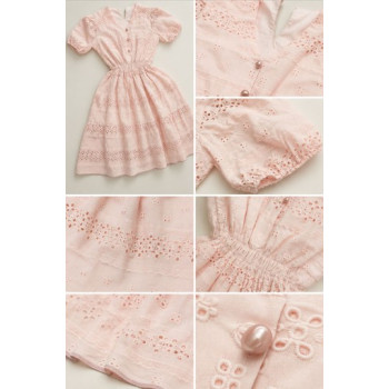 Robe midi poudré en broderie anglaise