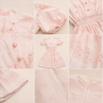 Robe midi poudré en broderie anglaise