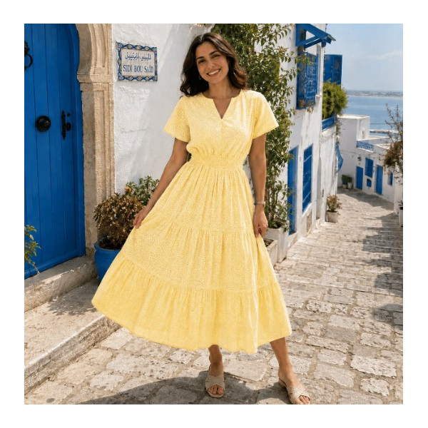 Robe longue en broderie anglaise