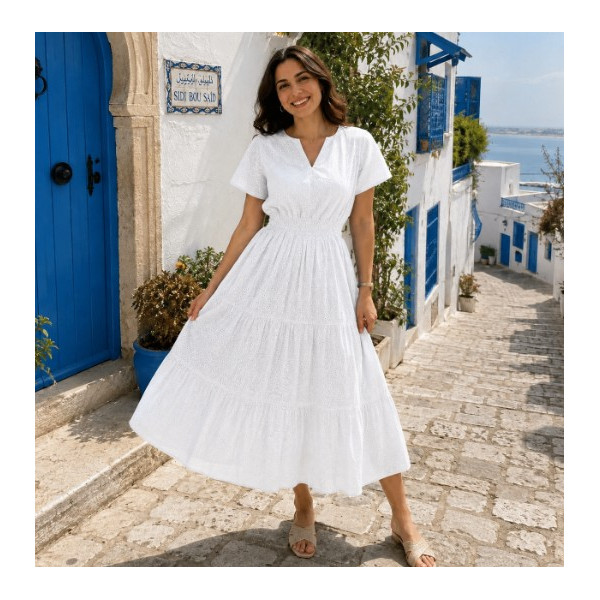 Robe longue en broderie anglaise