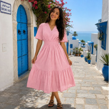 Robe midi fluide en broderie anglaise Noir
