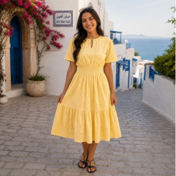 Robe midi fluide en broderie anglaise Noir
