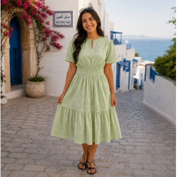 Robe midi fluide en broderie anglaise Noir