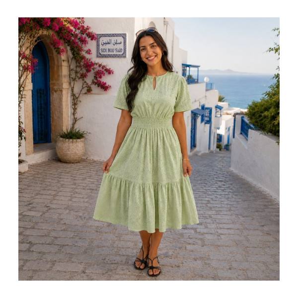 Robe midi fluide en broderie anglaise Noir