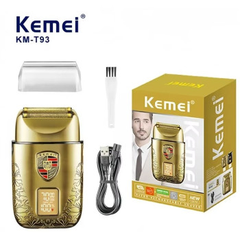 Rasoir électrique Cheveux Barbes , double rasage sec et humide,maille à lame flexible longue Endurance Kemei KM-T93