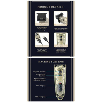 Tondeuse à cheveux professionnel avec boîtier en métal -LED Zéro Précision VGR V-901