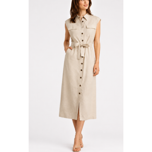 Robe Chemise Longue Kamraya en Lin sans Manches