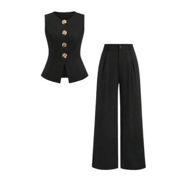 Ensemble Tailleur 2 Pièces Gilet sans Manches et Pantalon Large