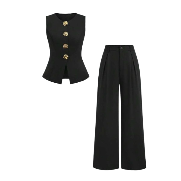 Ensemble Tailleur 2 Pièces Gilet sans Manches et Pantalon Large