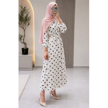 Robe Longue Polka à Pois pour Femme Voilée
