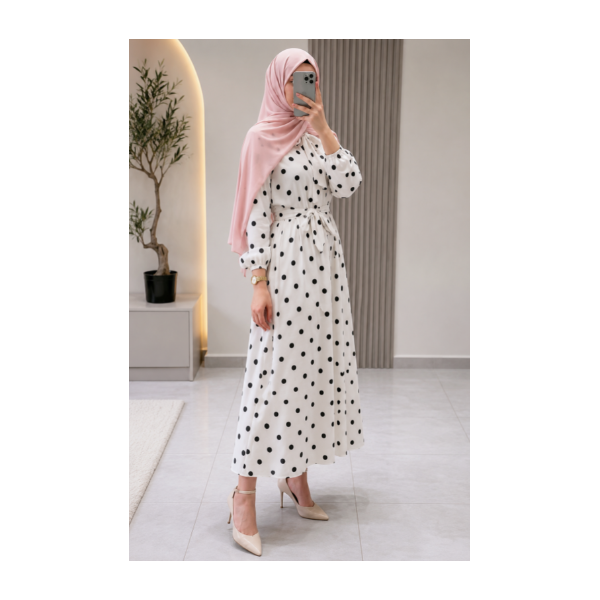 Robe Longue Polka à Pois pour Femme Voilée