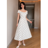 Robe Polka Vintage à Pois Coupe Évasée - Blanc et Noir