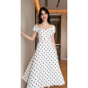 Robe Polka Vintage à Pois Coupe Évasée - Blanc et Noir