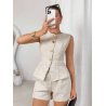 Ensemble Chic 2 Pièces Haut sans Manches à Boutons Dorés et Short