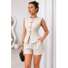 Ensemble Chic 2 Pièces Haut sans Manches à Boutons Dorés et Short