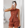 Ensemble Chic 2 Pièces Haut sans Manches à Boutons Dorés et Short