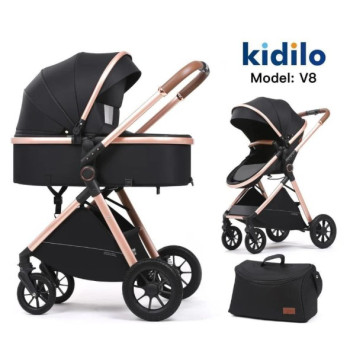 Poussette Landau KIDILO V8 Avec Sac Maman Noir