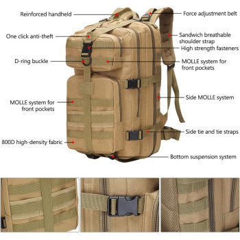 Sac à dos tactique militaire 3 jours, sac d'assaut, sac Molle de l'armée, sac à dos 35L