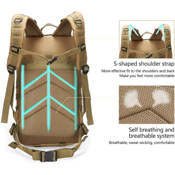 Sac à dos tactique militaire 3 jours, sac d'assaut, sac Molle de l'armée, sac à dos 65L+
